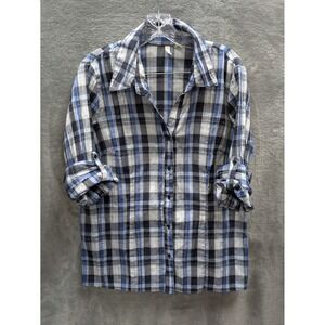 Women's Button Up Shirt XL Boyfriend Grunge Crinkle Fabric Casual